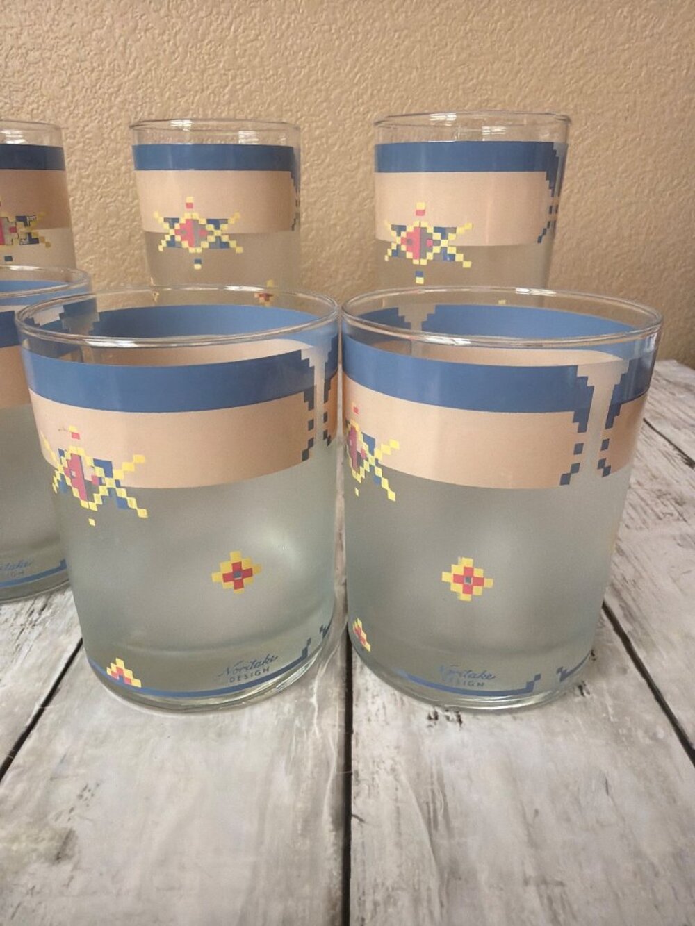 Vintage Noritake Arizona Frosted Glass Tumblers Set of 8 Southwest Santa Fe Azte - Picture 9 of 14